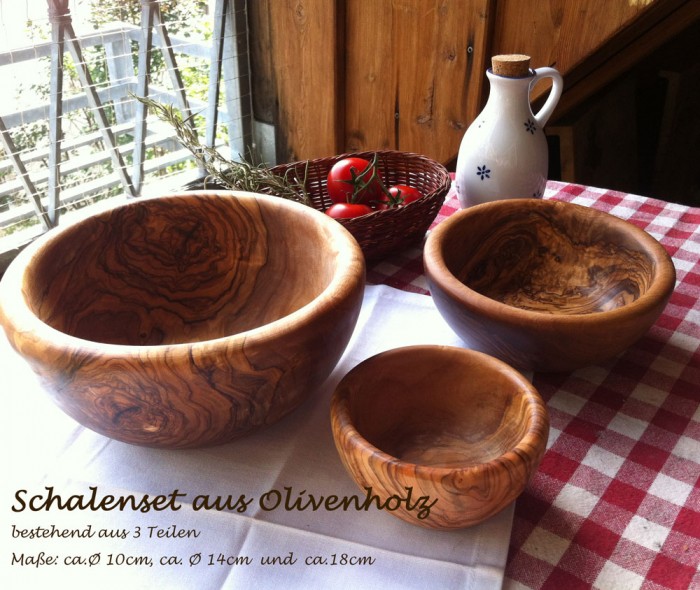 Olive wood bowl set